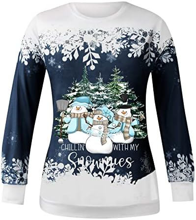 NOKMOPO/ Коледни Блузи за жени с Принтом Снежен човек, Коледни Модни Ежедневните Свободни Пуловер с кръгло деколте и Дълъг
