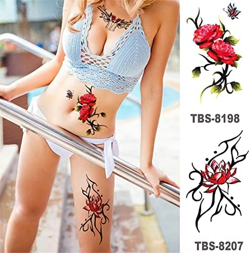 Временни татуировки FASNA Временни Красиви Стикери с татуировки Лилава Роза Червената Роза Череп Мъжете и Жените Художествена