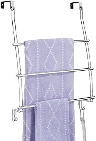 mDesign Регулируема Метална Закачалка за кърпи над вратата, Държач за душ и вана, 3-те Ярусная Шкаф с 2 куки за
