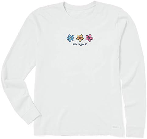 Дамски Пролетно Памучен тениска Life is Good с кръгло деколте и графичен Дизайн, тениски с дълъг ръкав, Три Маргаритки