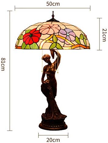 Антични Настолна лампа от Тифани, Голяма Настолна лампа в стил Тифани, Настолна лампа с малък Цветен Стъклен Абажуром, Винтажное