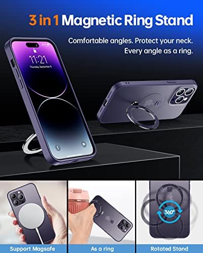 Държач за карти в чантата си MagSafe от черна кожа Facbiny с регулируема стойка, съвместима с лилав калъф за iPhone 14 Pro Max с магнитна стойка [Титуляр-поставка с възможност за з?