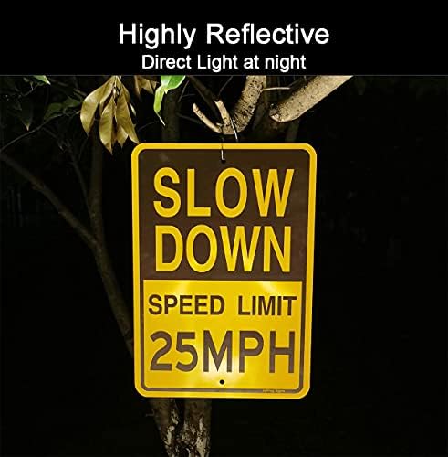 Знак за ограничение на скоростта на Joffreg Slow Down 25 км/ч, 17x12 Инча, Отразяваща Алуминий (2 опаковки)