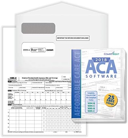 2018 ComplyRight AC1095E200S 1095-C Оферта за здравното осигуряване, предоставени от работодател, както и под формата на покритие с конвертами и софтуер ACA, комплект за 100 работници
