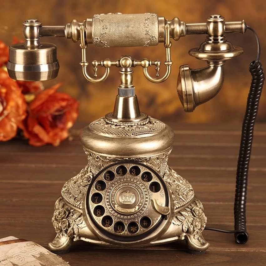 ZJHYXYH Античен Златен Кабелен Телефон Ретро Ретро Настолен Телефон с Превръщането Циферблат, Телефон с Многократно набор, хендсфри, за Украса на вашия Домашен Офис