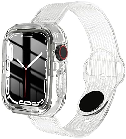 Калъф YMHML, съвместим с предпазно фолио за дисплея на Apple Watch Серия 7 45 мм, с каишка от TPU, Apple Watch SE Series 44 мм 6/5/4 с вградена защита от закалено стъкло, защитен калъф с каишк?