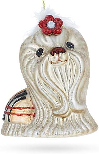 Коледна украса от стъкло Shih дзъ (Кученце от хризантеми)