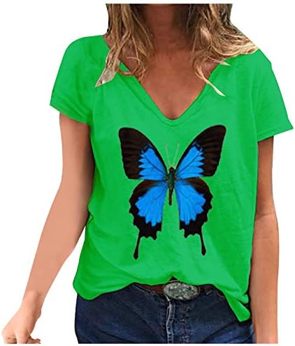 Bmisegm Дамски Лятна Мешковатая Тениска с пеперуда, Тениска с къс ръкав