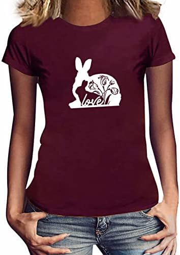 Дамски Летни Великден Тениска С Къс Ръкав Бъни Тениски Сладко Rabbit Graphic Tee Faith Tee Случайни Свободен Топ