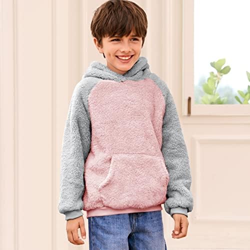 Детска hoody Шерпа Zhaovi's с качулка за Малки Момчета И Момичета, мек вълнен плат Пуловер в Контрастен Цвят, Топла Hoody,