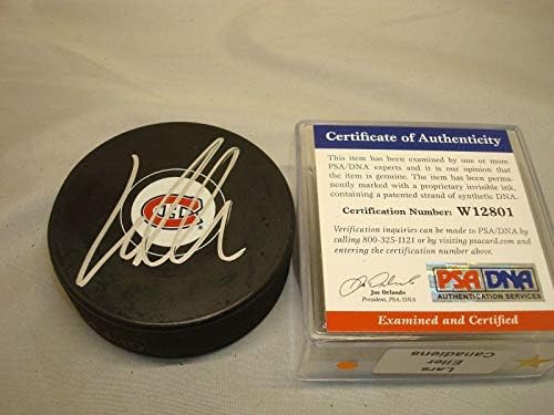 Ларс Елер подписа Хокей шайба Монреал Канадиенс с Автограф на PSA /DNA COA 1A - за Миене на НХЛ с автограф