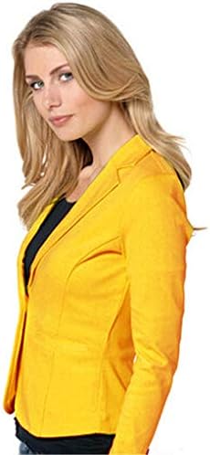 Andongnywell/ Жена Обикновен Гащеризон С джобове копчета, Однотонная яке за бизнес преговори, Официално облекло (жълто, Средно)