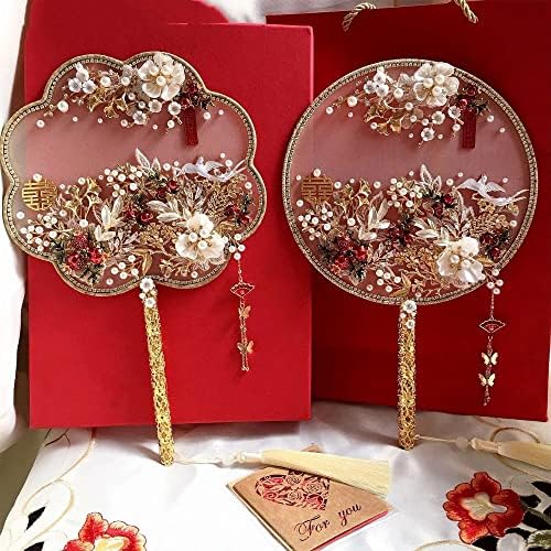 SXDS Златна Сватба Фен на Букети Цветя, Ръчно изработени Beaded Китайски Метален Кръг Ръчно Фен на Бижута, Сватбени Аксесоари