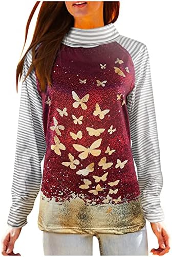 Блузи с пеперуда с имитация на шията, Елегантен Дамски Ежедневни Майк, Мода 2022, Раирана Блуза с дълъг Ръкав, Потници