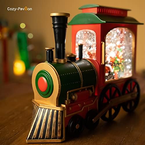 Коледен Музикален Снежна топка-фенер, Дядо коледа Музикален влак, Въртяща се на водна лампа с таймер 6 часа,