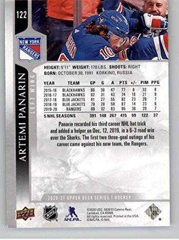 2020-21 Хокей на горната палуба на Серия 1 #122 реагира гневно на Kateto в Ню Йорк Рейнджърс Официалната търговска картичка UD NHL
