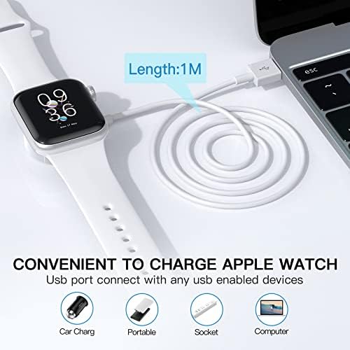 Зарядно устройство за часа, Съвместимо със зарядно устройство Apple Watch, Магнитен кабел за зареждане iWatch серия 8/7/6 /SE/5/4/3/2 , Преносимо Безжично зарядно с USB кабел за заре