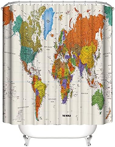 Тъканни Завеси за душ с карта на света LIVETTY, Града и Страната, Водонепропусклива Завеса за баня, Обучение