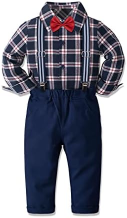 Sadarkes/ Комплект дрехи за малки момчета, Детски Празнични Костюми, Облекла За Малки Момчета, 4 бр., Риза + Вратовръзка-пеперуда + Тиранти + Панталони 2-6 Години
