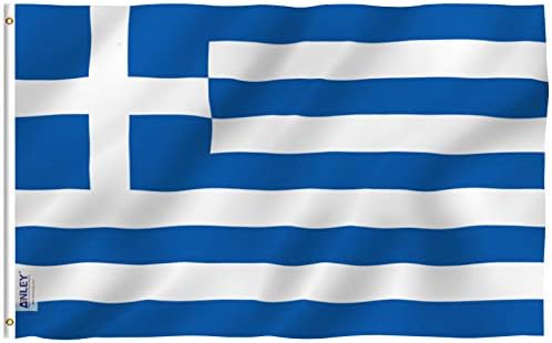 Гръцки флаг ANLEY Fly Breeze размер 3x5 фута - Ярък цвят и защита от избледняване - Платно надмощие с двойна