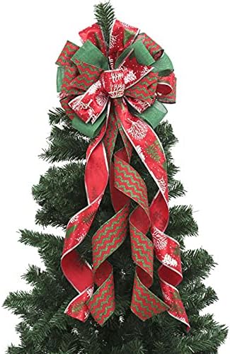 Изискана коледна Декоративни подаръци DEKIKA, Topper с лък Коледна елха, Голям Лък 33x12,6 инча с Тел край във вид на Лента