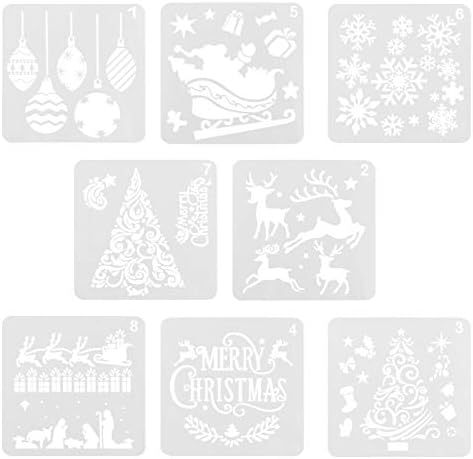 NUOBESTY 8шт Коледни Шаблони Шаблони Шаблони на Коледните Фигурата на Дядо Коледа, Снежинки Коледно Дърво Шаблони