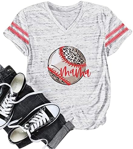 MOUSYA Бейзболна Риза за Майките, Жените Бейзболна Риза със Сърце, Тениска За Майки с Софтболом, Ежедневни Блузи С Къс Ръкав