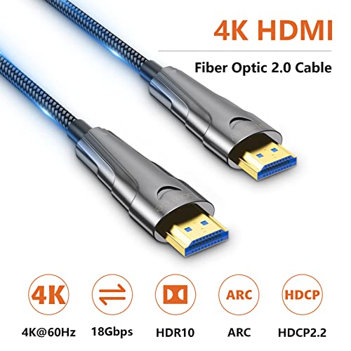 Оптичен кабел HDMI 164 фута/50 м, кабел HYDOOD 4K, HDMI 2.0 Поддържа 4K при 60 Hz (18 gbps 4:4:4/4:2:2/4:2:0, Dolby