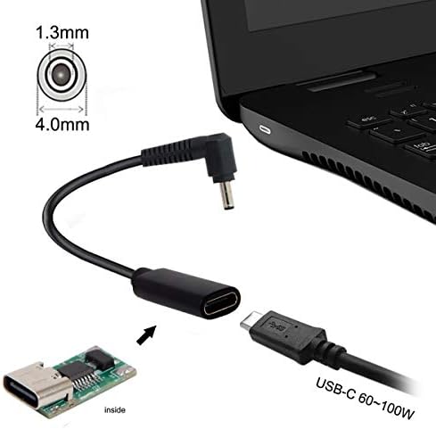 JSER Тип C USB-C Женски вход за dc захранване PD Кабел за зареждане подходящ за лаптоп 18-20 (4,0x1,3 мм)...