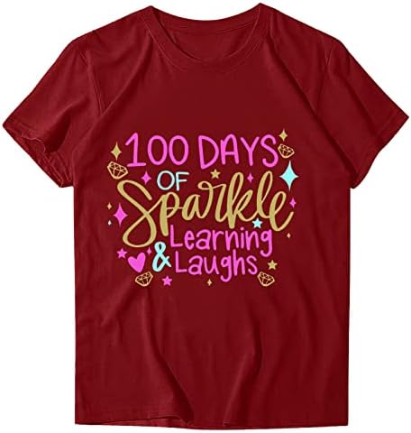 100 Days of Sparkle Обучение Laughs Дамски Летни Тениски с Къс ръкав Happy 100th Day of School, Тениски за Момичета