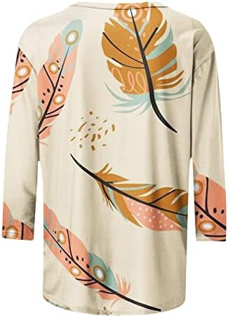 Облекло с 3/4 ръкав, Модни Памучен Блуза с Кръгло Деколте и Графичен Дизайн за Почивка, Риза Свободно Намаляване на
