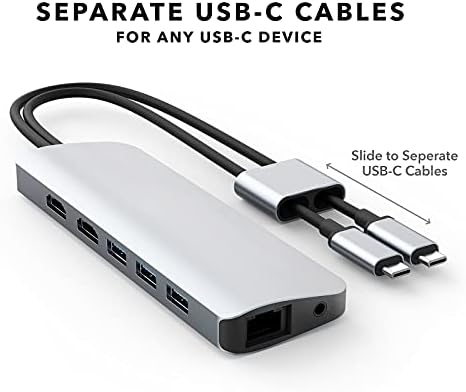 Докинг станция HyperDrive 10-в-2 C USB, dual HDMI 4K при 60 Hz, захранване от мрежа USBC мощност 60 W, Gigabit Ethernet Адаптер-USB хъб-C за MacBook Pro с M1 Pro/Max 2021, MacBook Pro, MacBook Air, Sliver