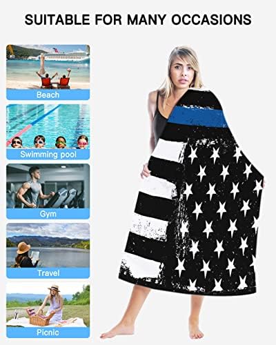 Турското Плажна Кърпа Големи Хавлии за Плаж Без пясък Одеяло - Тънка Синя Линия Ретро Американски Флаг Супер Абсорбиращи бързо