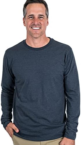 Тениска с кръгло деколте от пресни, чисти нишки с дълъг ръкав в Тъмно синьо - Ултра Мека тениска - Смес от памук и поли