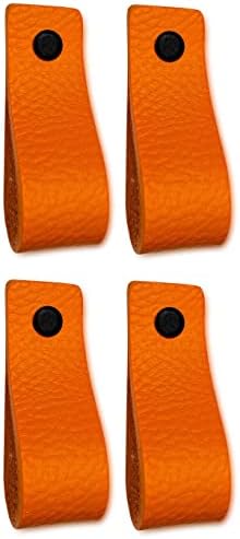 Груба сила - Кожени дръжки за чекмеджета - Orange - 4 бр - 6-1 /2 x 1 ' - Кожена дръжка - Кожени дръжки за шкафа - Дръжки