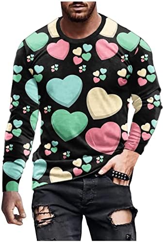 Ризи с дълъг ръкав за мъже, Случайни Пуловер с кръгло деколте, Облегающая Тениска на Свети Валентин, Блузи с 3D Принтом, Големи Размери