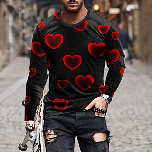 Ризи с дълъг ръкав за мъже, Случайни Пуловер с кръгло деколте, Облегающая Тениска на Свети Валентин, Блузи с 3D Принтом, Големи