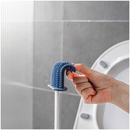 Един комплект Стенни тоалетни четки за тоалетна с държач за източване, Инструменти за почистване на под с силиконовата TPR щетинной глава (Цвят: синьо-1, Размер: X)