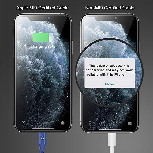 Кабел Светкавица за зарядно iPhone LAX - Сертифициран Пфи Здрав Сплетен USB кабел Apple Lightning за iPhone 11/11 Pro Max / XS Max / X / iPad, iPod и други устройства