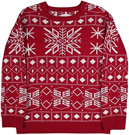 Дамски пуловери Съкратен Червени Свободни С Коледен Дизайн във формата на Големи Снежинки, Топъл Пуловер с Дълъг Ръкав, Пуловер