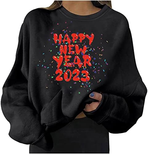 Щастлива Нова година 2023 Блузи, Женски, Плюс Размера на Случайни Пуловер С Дълъг Ръкав Кръгъл Отвор Свободна