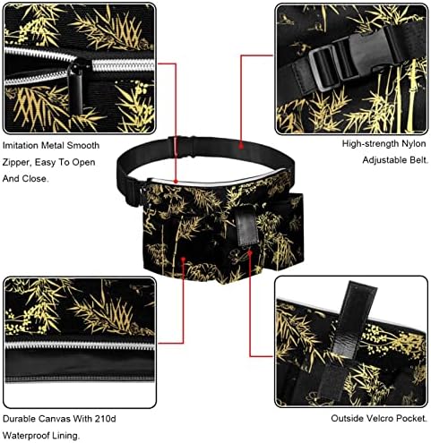 бамбук Поясная чанта с дизайн в японски китайски стил, златисто-черна Поясная чанта за жени и мъже, Скута Чанти, Поясная