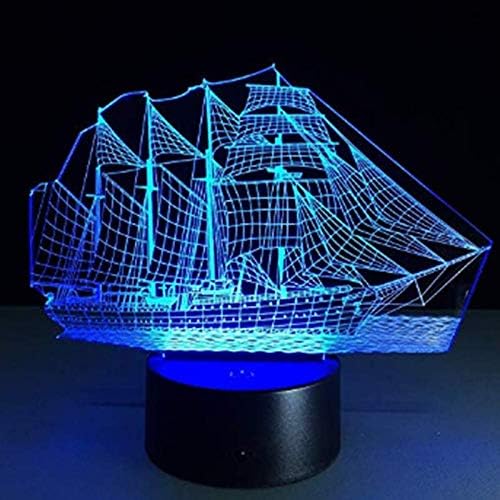 Платноходка 3D Иллюзионная Лампа, 7 Цвята, с Променящ се Оптическа Илюзия, Настолен Сензорен Led лека нощ, Страхотни