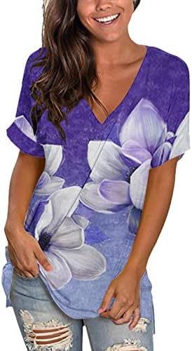 Леки Модерни Ежедневни Блузи Свободно Намаляване с Къс ръкав за Жени, Реколта Ризи с Квадратни Деколтета, Летни Графични