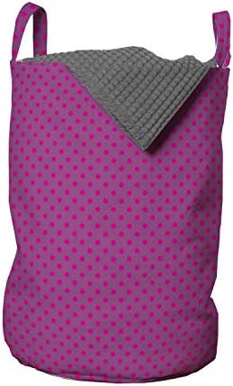 Чанта за дрехи Ambesonne Magenta, Класически Модел грах с Традиционния модел на Purple фона, Кошница за дрехи с дръжки, заключващи на шнур, за пране, 13 x 19, Пурпурен цвят и цвят па