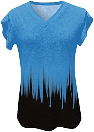 Дамска Тениска С Цветен Блок, Графични Блузи Свободно, Намаляване, Ризи с Къс ръкав И V-образно деколте, Есенно-Летни