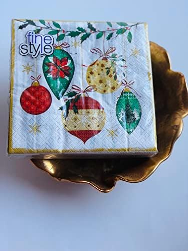 40-каратная 13x13 Златисто-Червена Зелена Хартиена Салфетка от Остролиста |Плодове Остролиста Снежинка Зимно Коледа е Празник