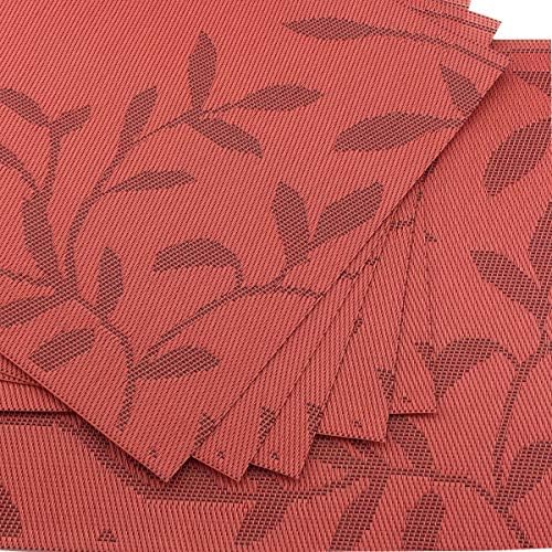 Супени подложки Gugrida от PVC, Комплект от 6 Супени хартиени кърпички, Комплект от 6 Супени подложка от PVC Естествен цвят (6 бр., Червени листа)
