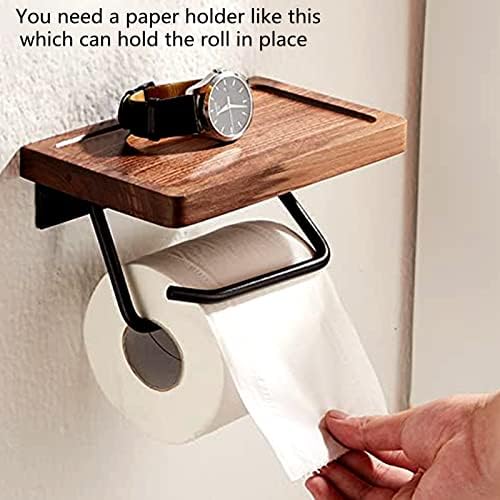 Държач за тоалетна хартия с рафт от черен орех за Баня, Стенен Държач за салфетки, за Тоалетна хартия Мега Roll