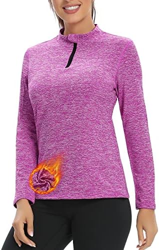 WOWENY Женска Риза за Бягане с Дълъг Ръкав UPF50 + Пуловер с цип с една Четвърт за Жени, Спортни Потници Атетических